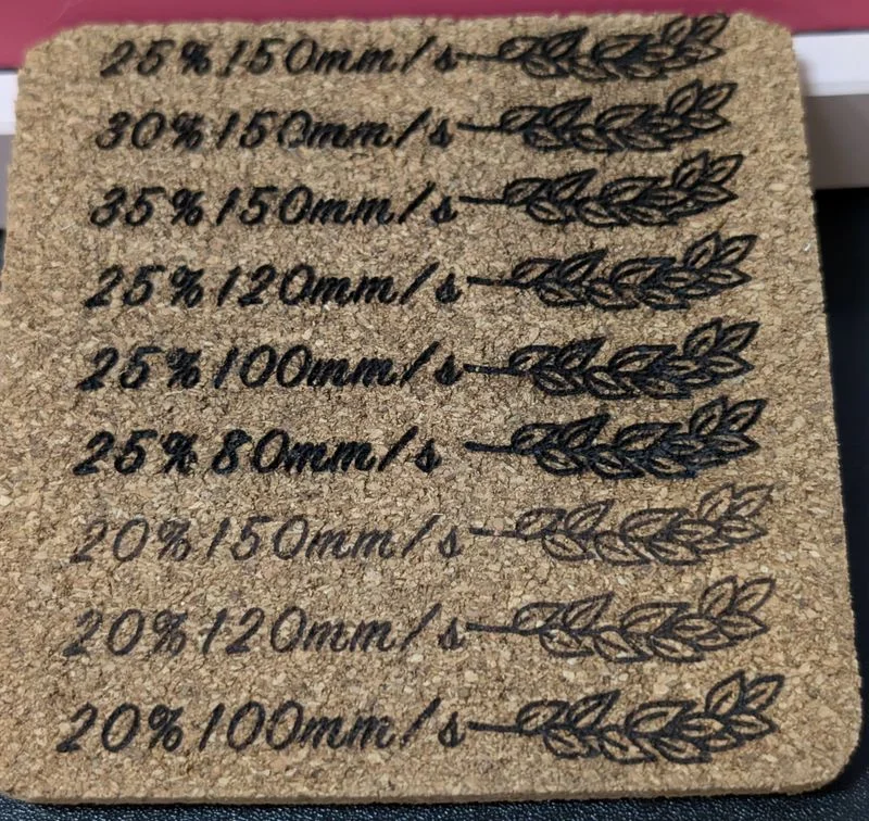 [beamo 30W]ダイソーコルクコースターの彫刻比較